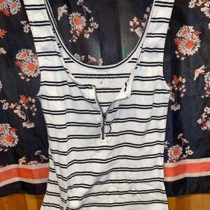 Aeropostale Black and White Striped Tank Top
